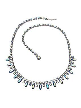 B. David AB Blue Rhinestone Necklace Choker Signed, J615
